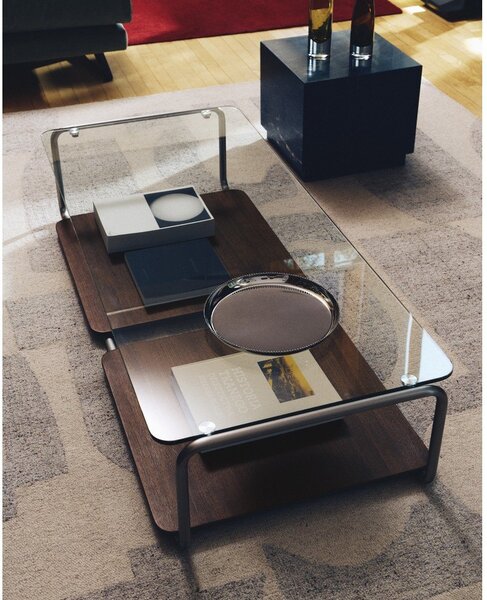 Tmavě hnědý konferenční stolek se skleněnou deskou 60x140 cm Tarsel – Kave Home
