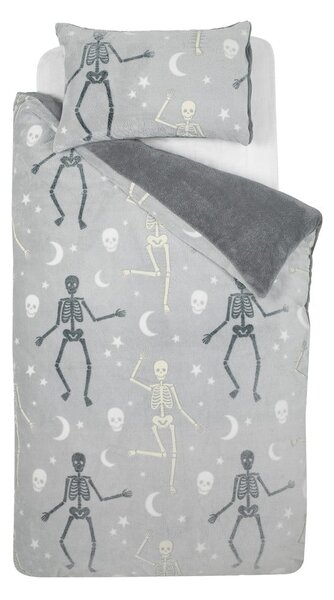 Šedé dětské povlečení se svítícím efektem na jednolůžko z mikroplyše 135x200 cm Halloween Skeleton – Catherine Lansfield