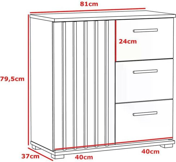 Komoda se zásuvkami a úchytkami, 80 cm, barva dub artisan