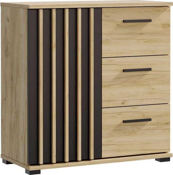 Komoda se zásuvkami a úchytkami, 80 cm, barva dub artisan