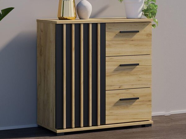 Komoda se zásuvkami a úchytkami, 80 cm, barva dub artisan