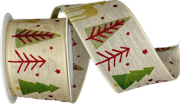 Vánoční bavlněná stuha WINTER FOREST DEER CREAM krémová 40mm x 2m (14,-Kč/m)