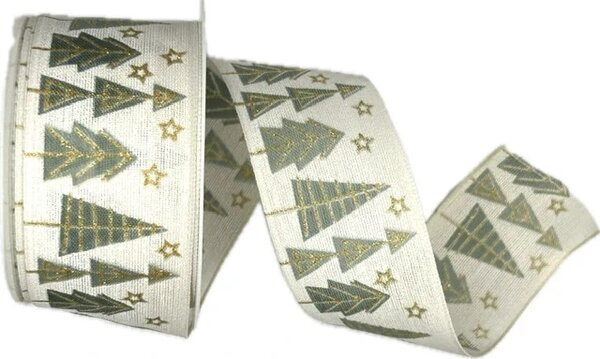 Vánoční stuha CHRISTMAS TREES bílá 40mm x 3m (12,-Kč/m)
