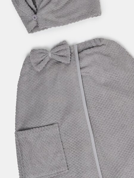 Sinsay - Bavlněná ručníková sada: turban a zábal na tělo - šedá