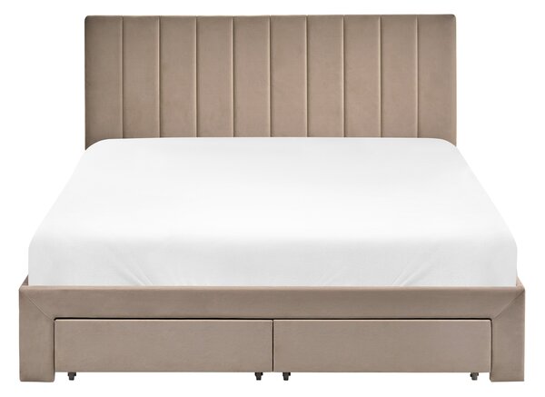 Postel s úložnými zásuvkami Umělý samet LONZAC 140 x 200 cm Taupe