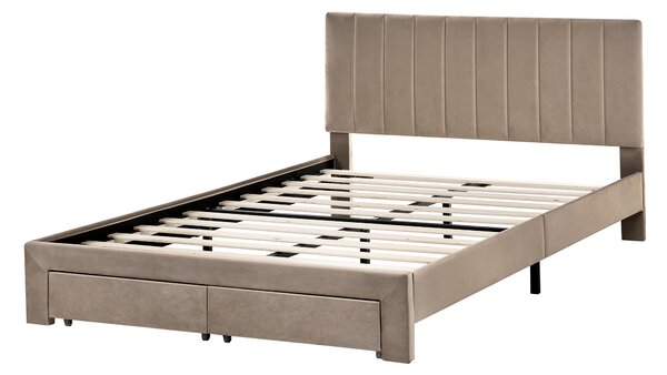 Postel s úložnými zásuvkami Umělý samet LONZAC 140 x 200 cm Taupe