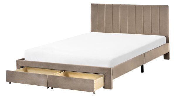 Postel s úložnými zásuvkami Umělý samet LONZAC 140 x 200 cm Taupe