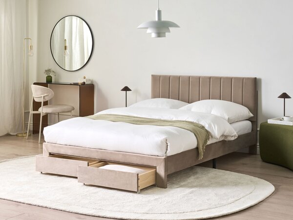 Postel s úložnými zásuvkami Umělý samet LONZAC 140 x 200 cm Taupe