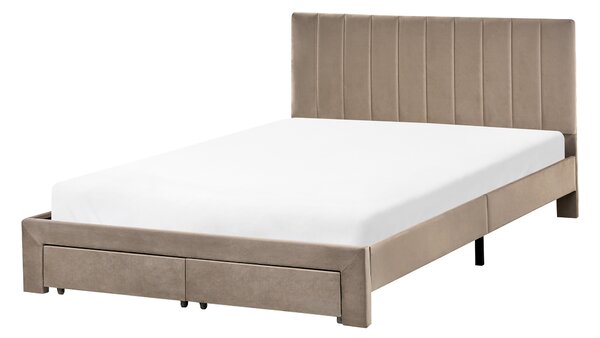 Postel s úložnými zásuvkami Umělý samet LONZAC 140 x 200 cm Taupe