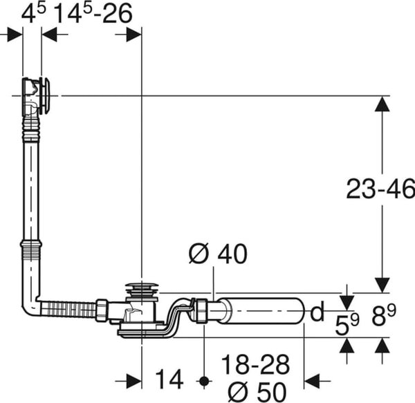 Geberit odtok vany PushControl d52mm, L26cm, chrom, 1 ks