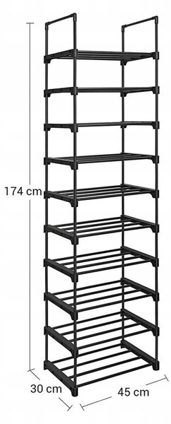 Botník na nožkách s policemi Songmics 45 x 174 x 30 cm, černá