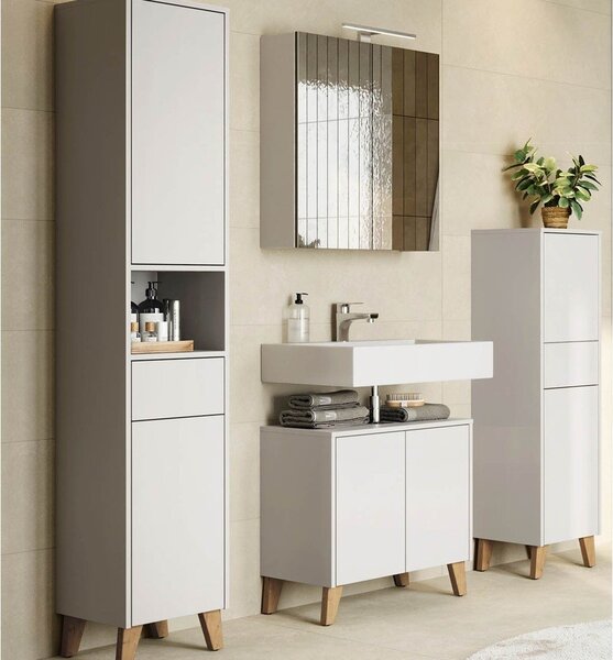 Krémová matná vysoká koupelnová skříňka 33x181 cm Arnea – Germania