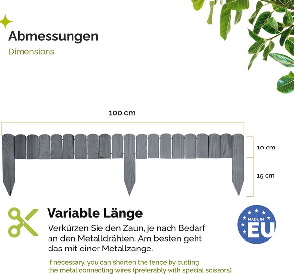 Garronda – dřevěná ohraničení záhonů, svinovací plot, zahradní plot, impregnované, flexibilní svinovací ohraničení, ohraničení trávníku Délka: 100 cm (šedá, výška: 10 cm)