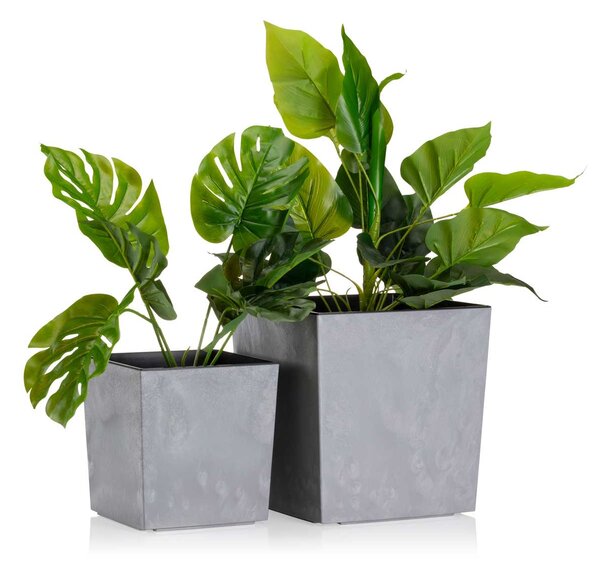PLASTOVÝ KVĚTINÁČ FLORE 19X19 CM IMITACE BETONU ŠEDÁ