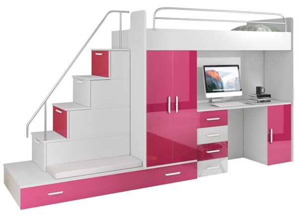 Dětská multifunkční postel Paradise 5, Barva: bílá / bílý lesk + šedý lesk 5902928084580