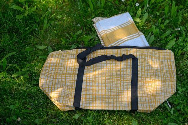 Stylový set plážové tašky + osušky HAMAM 75x150 cm, okrově žlutý, 100% organická bavlna