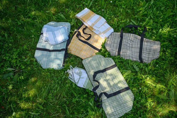 Stylový set plážové tašky + osušky HAMAM 75x150 cm, okrově žlutý, 100% organická bavlna