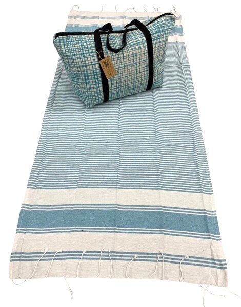 Stylový set plážové tašky + osušky HAMAM 75x150 cm, tyrkysový, 100% organická bavlna