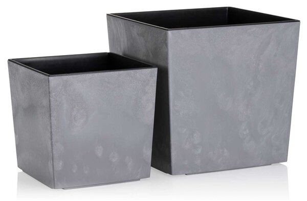 PLASTOVÝ KVĚTINÁČ FLORE 25X25 CM IMITACE BETONU ŠEDÁ