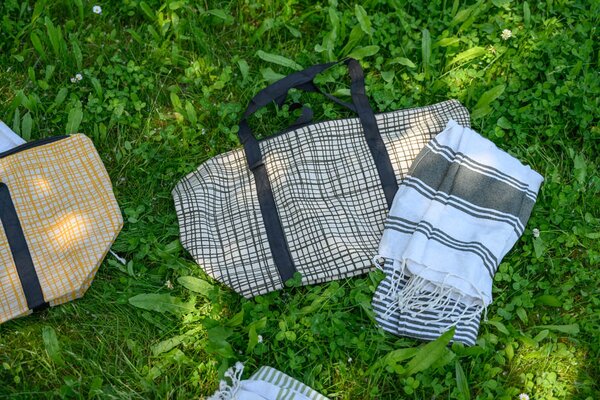 Stylový set plážové tašky + osušky HAMAM 75x150 cm, okrově žlutý, 100% organická bavlna