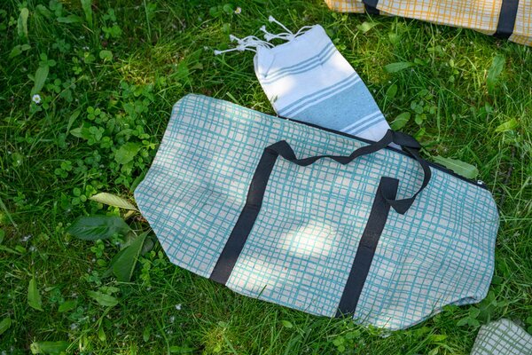 Stylový set plážové tašky + osušky HAMAM 75x150 cm, tyrkysový, 100% organická bavlna