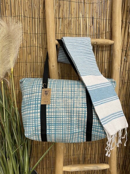 Stylový set plážové tašky + osušky HAMAM 75x150 cm, tyrkysový, 100% organická bavlna