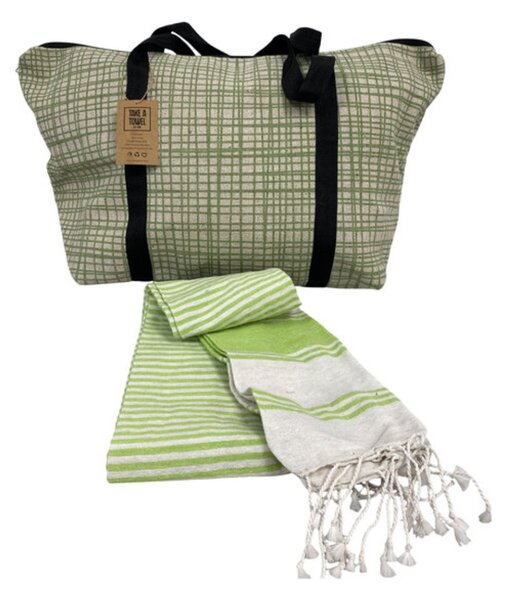 Stylový set plážové tašky + osušky HAMAM 75x150 cm, zelený, 100% bavlna