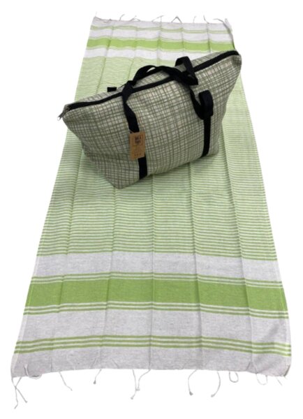 Stylový set plážové tašky + osušky HAMAM 75x150 cm, zelený, 100% bavlna