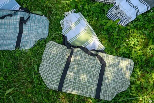 Stylový set plážové tašky + osušky HAMAM 75x150 cm, zelený, 100% bavlna