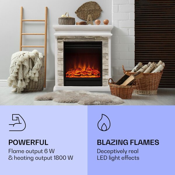 Klarstein Nevis Peak Elektrický krb - elektrický krb s tepelným výkonem 1800 W, elektrický krb s časovačem, teplota: 10 až 30 °C, LED iluze plamene, včetně dálkového ovládání