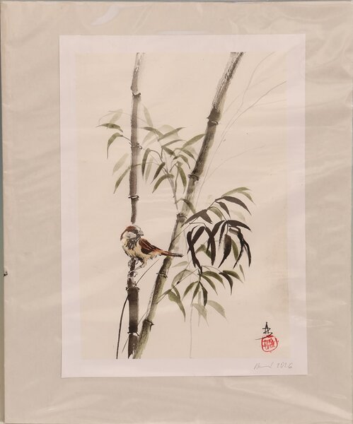 E-bonsai Kaligrafie - Vrabec v bambusech