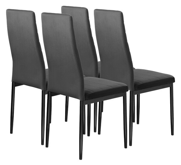 FURNIFY® Sada 4 jídelních židlí HYGGE | Pohodlná sametová židle do kuchyně a jídelny | Černá barva
