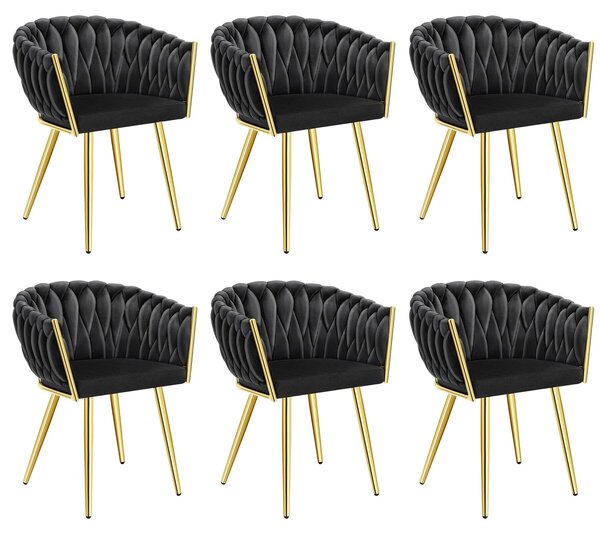 Tectake® Set jídelní židle Astano čalouněná, se sametovým potahem, pletený vzor 60,5 x 55 x 75 cm
