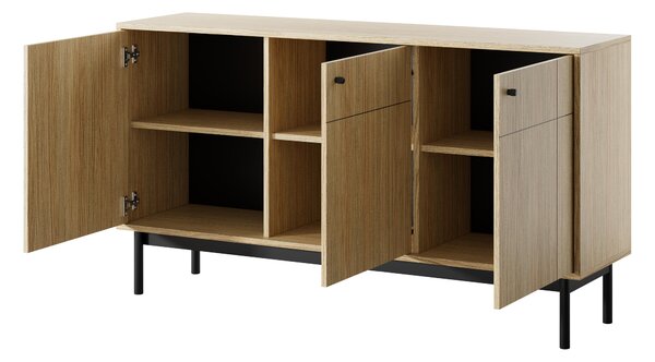 Komoda: Dřevo dub Linea / Černá, rozměry 153,5 x 39 x 83,5 cm