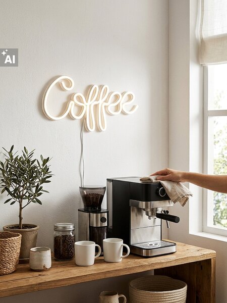 Sinsay - LED neonová lampa ve tvaru nápisu Coffee - bílá