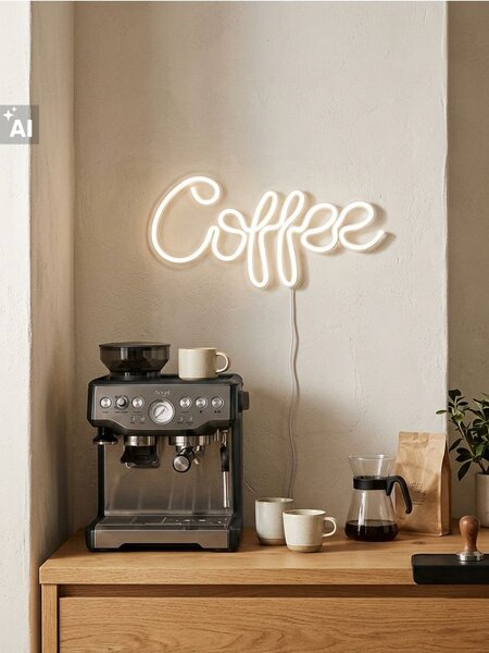 Sinsay - LED neonová lampa ve tvaru nápisu Coffee - bílá
