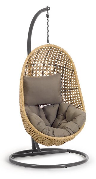 Tmavě šedé/v přírodní barvě polstrované závěsné zahradní křeslo Cira – Kave Home