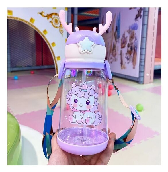 Dětská plastová láhev s brčkem UNICORN 600 ml