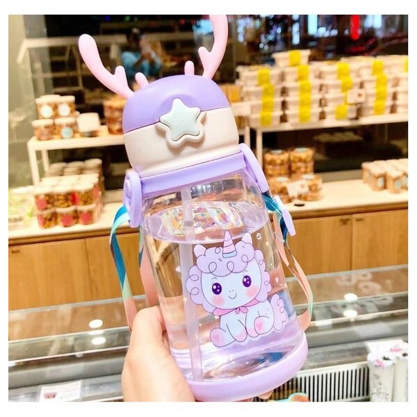 Dětská plastová láhev s brčkem UNICORN 600 ml