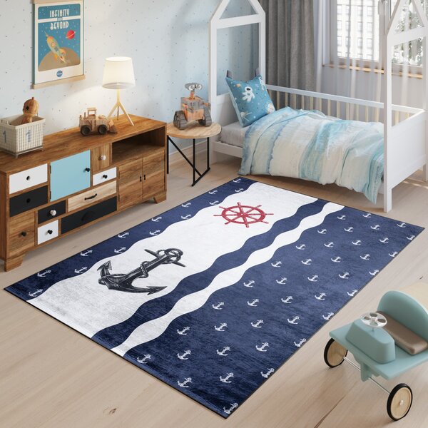 Makro Abra Dětský kusový koberec vhodný k praní BAMBINO 2141 Kotva protiskluzový modrý béžový Rozměr: 80x150 cm