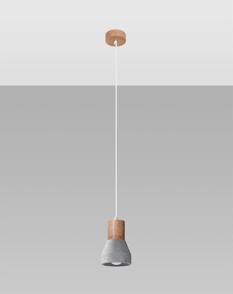 Závěsné svítidlo Qubic, 1x dřevěné/šedé betonové stínítko