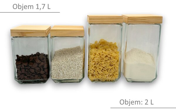 5Five® Skleněná bytelná dóza hranatá s dřevěným víkem, 1,7l KWADR