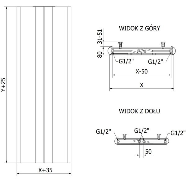 Mexen VR20SL Line deskový radiátor 1800 x 600 mm, dolní centrální připojení, 1308 W, antracit - W6-180-060-66