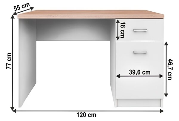 KONDELA PC stůl 1D1S, bílá / dub sonoma, TOPTY TYP 09