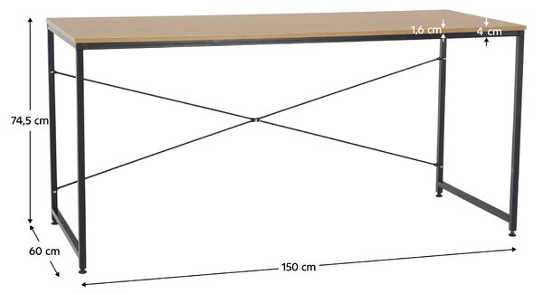 KONDELA Psací stůl, dub / černá, 150x60 cm, MELLORA