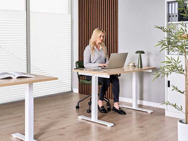 Manuálně výškově nastavitelný pracovní stůl DESTINES 120 cm 72 cm Světle hnědá/Bílá