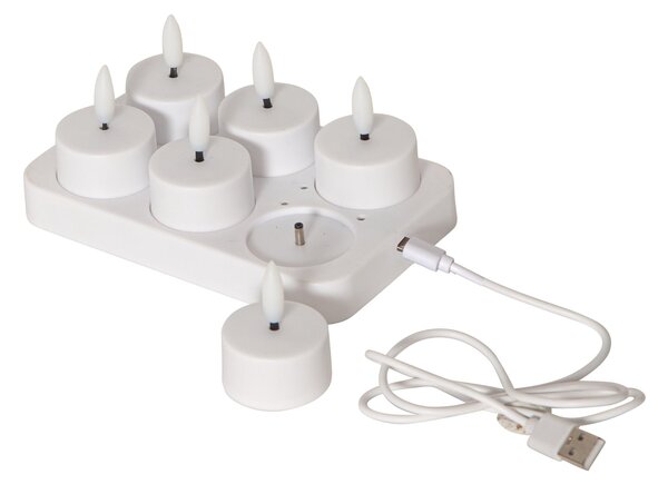 Dobíjecí čajové LED svíčky Flamme – set 6 ks + dobíjecí stanice