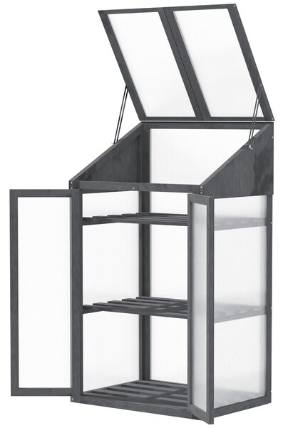 OUTSUNNY Polykarbonátový mini skleník se třemi policemi 70 x 50 x 120 cm šedá
