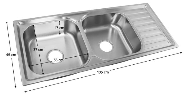 KONDELA Nerezový dřez se sifonem, 105x45, DUPLO