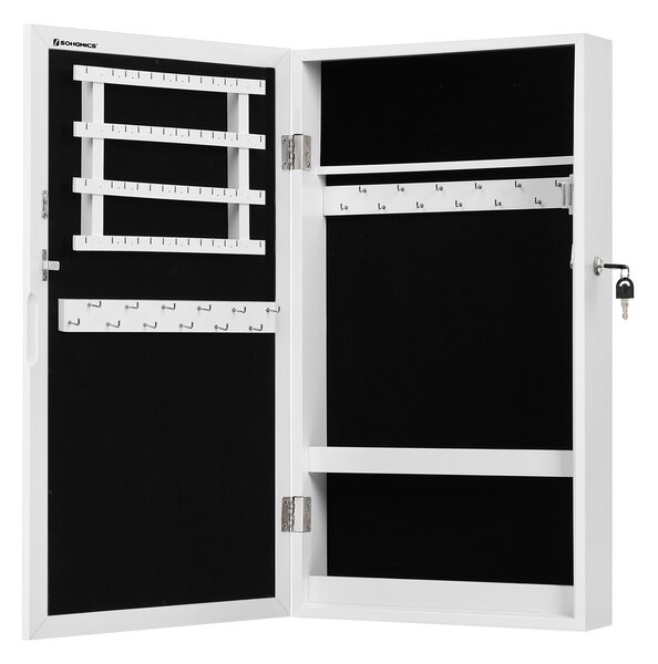 SONGMICS Uzamykatelná skříňka na šperky se zrcadlem 55 x 67 x 10 cm bílá